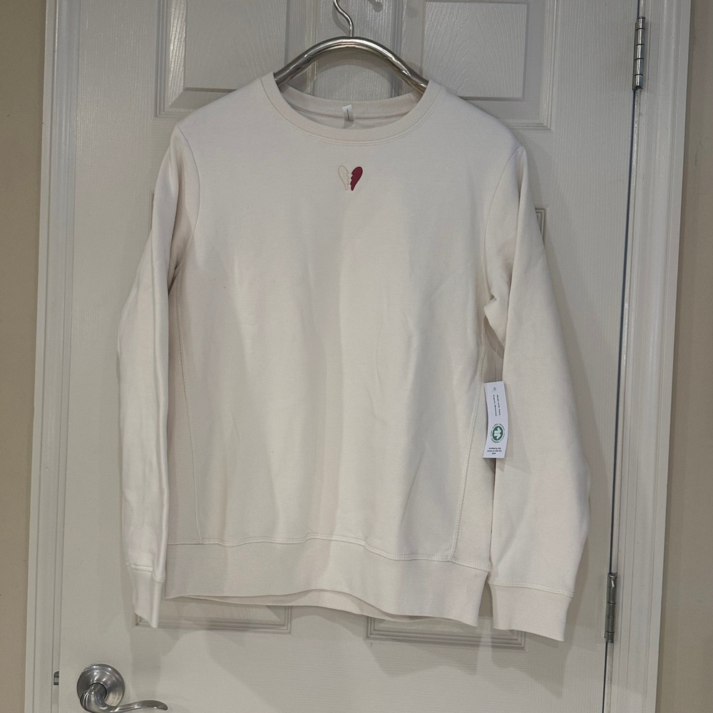 Original Favorites Organic Cotton Sweatshirt Cream Broken Heart Crewneck NEW